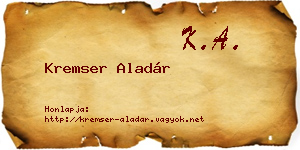 Kremser Aladár névjegykártya